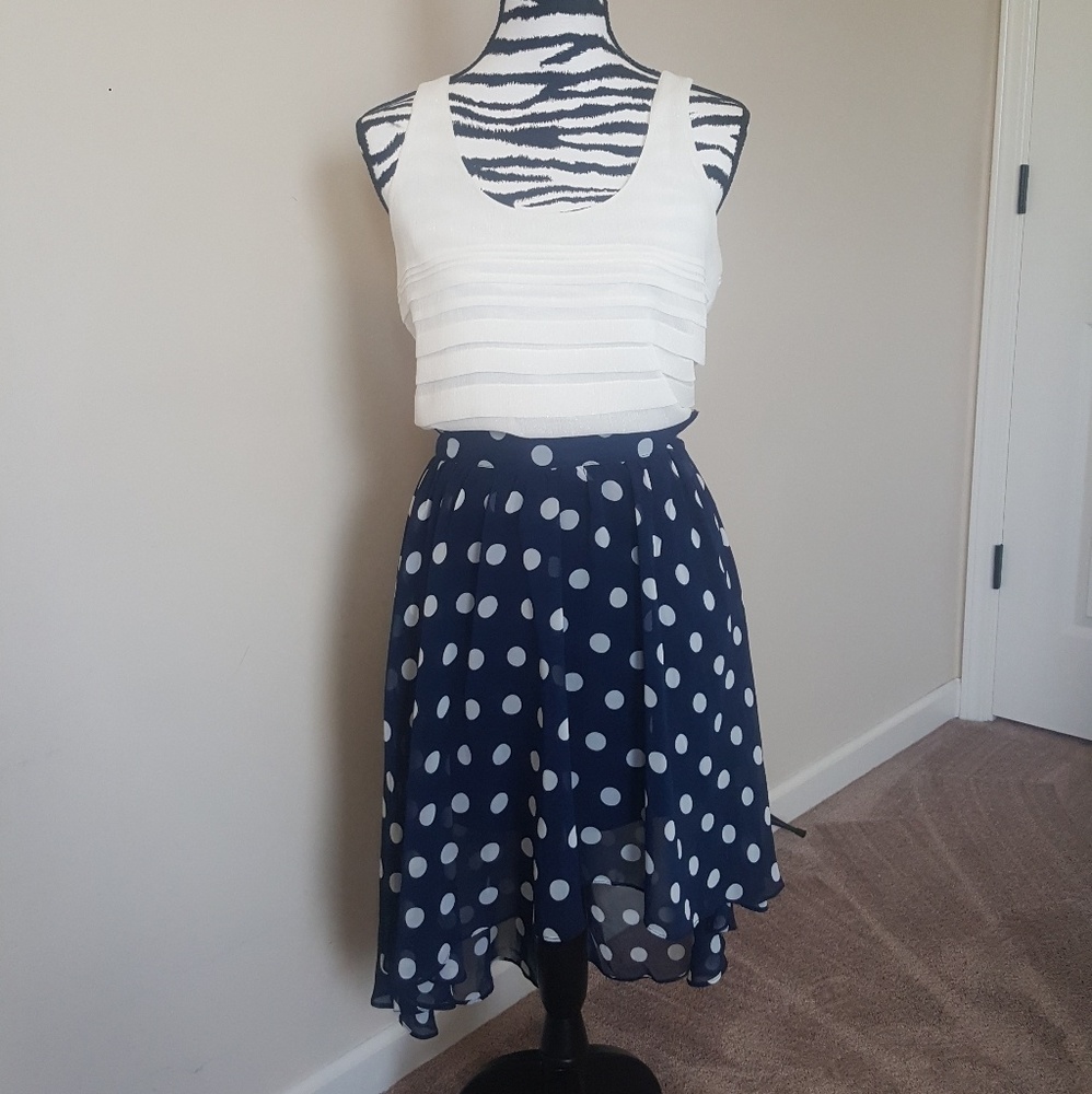 Forever 21 XXI Navy Blue Poka Dot High Low Skirt